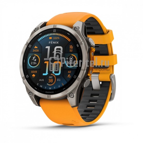 Умные часы Garmin Fenix 8 47mm Amoled Sapphire Lens DLC Титановый с оранжевый ремешком