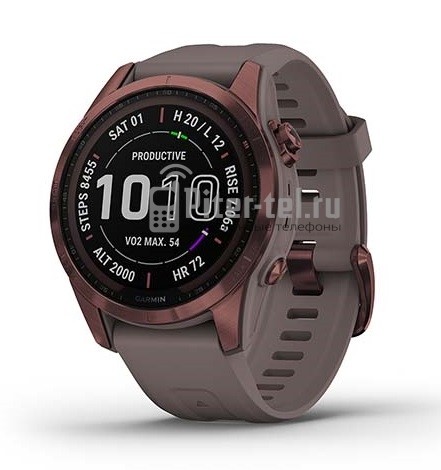 Умные часы Garmin Fenix 7S Sapphire Solar титановый темно-бронзовый с сланцево-серым силиконовым ремешком