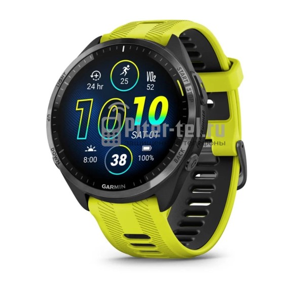 Умные часы Garmin Forerunner 965 черные, темно-серый DLC титановый безель, с желто-черным ремешком