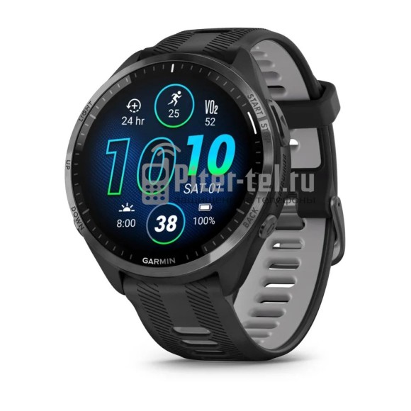 Умные часы Garmin Forerunner 965 черные, темно-серый DLC титановый безель, с черным ремешком