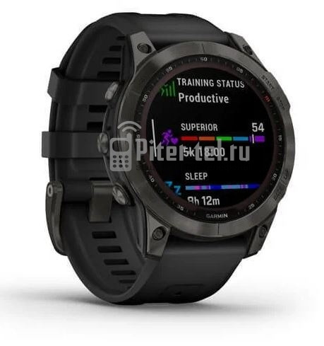 Умные часы Garmin Fenix 7S Sapphire Solar, титановый угольно-серый с черным ремешком
